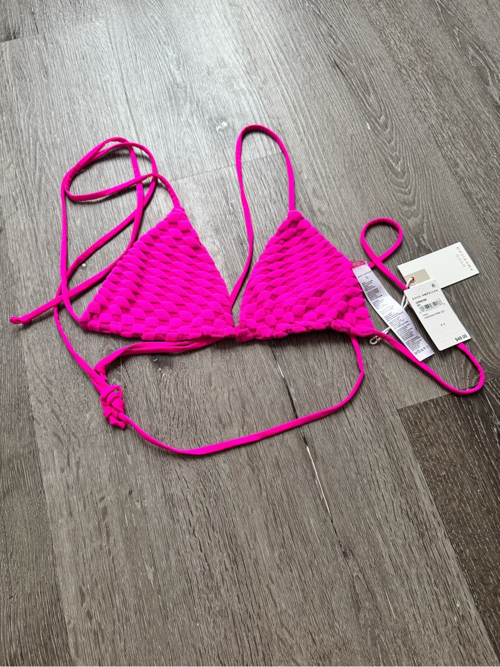 Good American Hawaiian Pink Braided Triangle Bikini Top Size 3 NWT